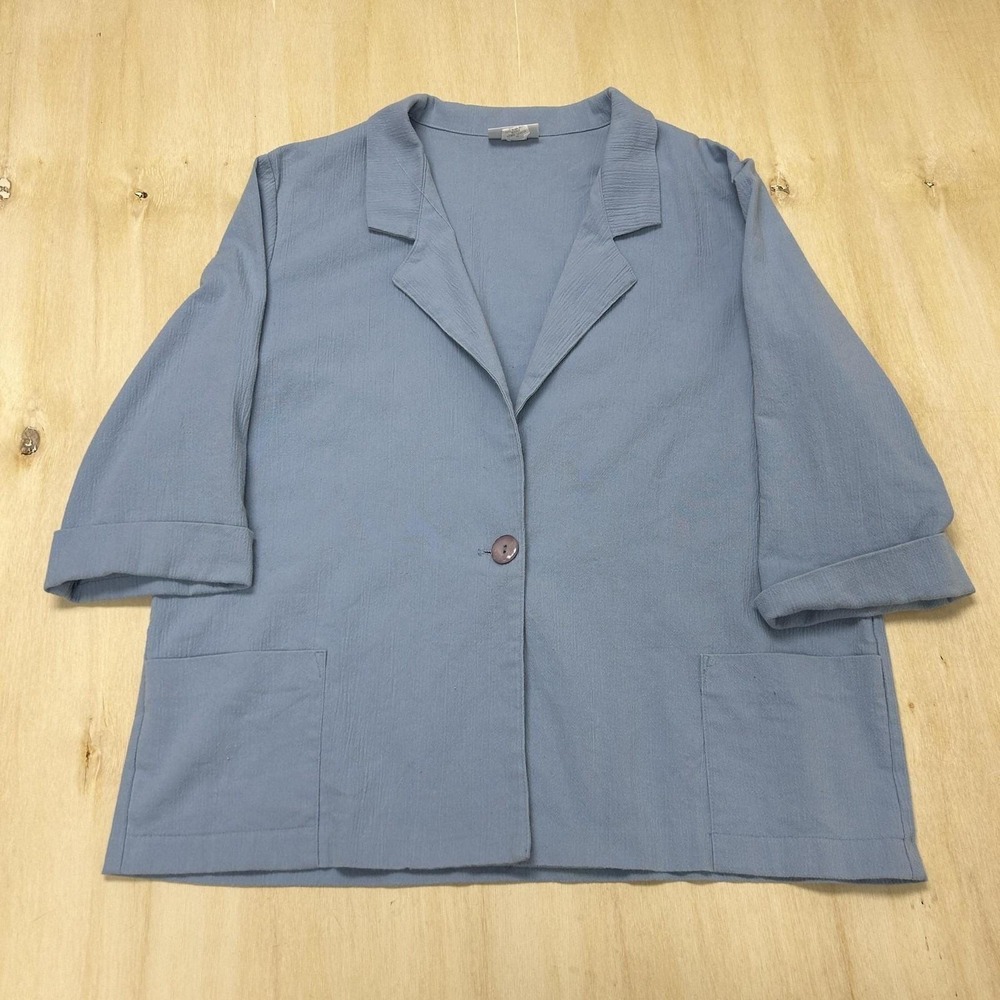 Vintage Ashley Cooper Blazer Womens XL Blue Crepe Single Button 3/4 Sleeve USA